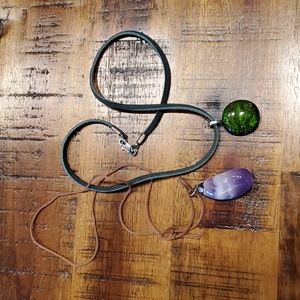 Amethyst Pendant & Green Stone Pendant